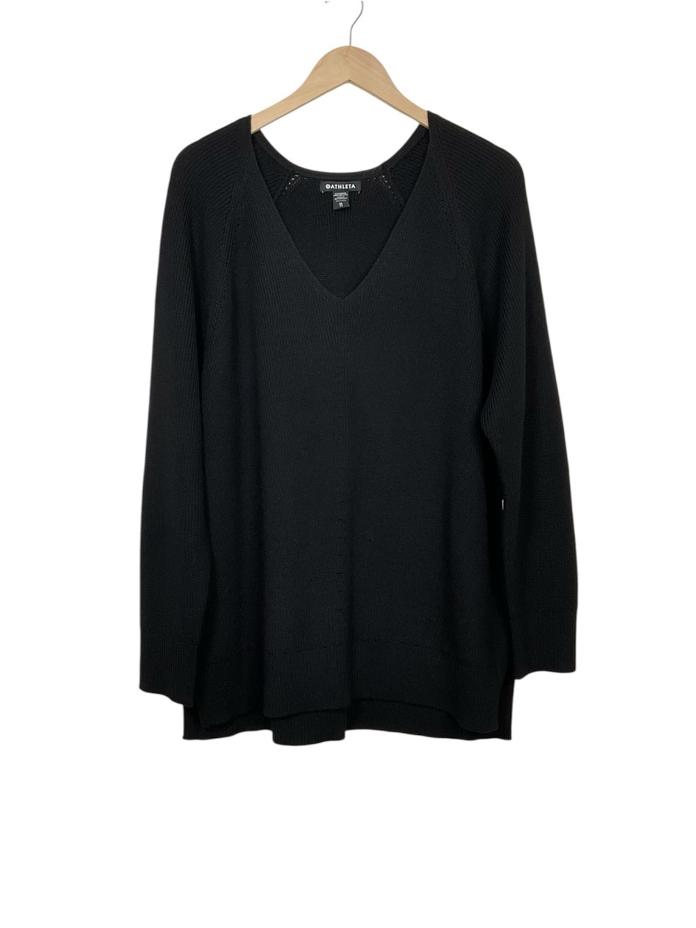Athleta Hanover V-Neck Sweater Black Wool Size XL